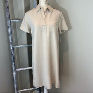 Talbots 100% Tencel Collared Cream T -Shirt Dress NWT, Sz 8